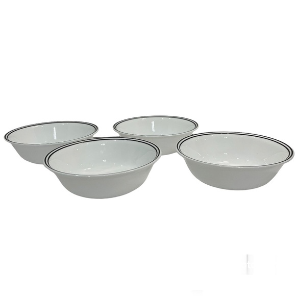 Corelle City Block Cereal Bowls 6.25” White Black Vitrelle Made in USA 4 Set - Picture 1 of 9